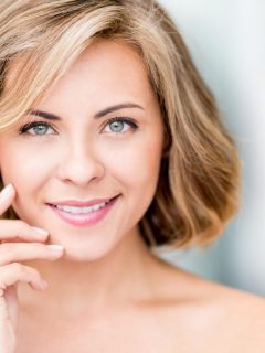 Beautiful portrait of a Caucasian woman with short hair and smiling